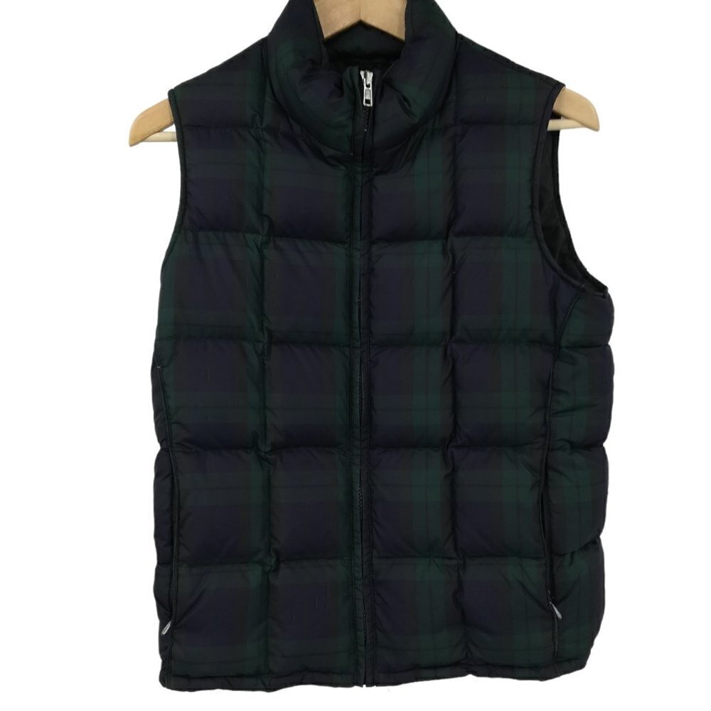 Eddie Bauer Plaid Goose Down Puffer Vest Size S Petite Green Blue Zipper Pockets